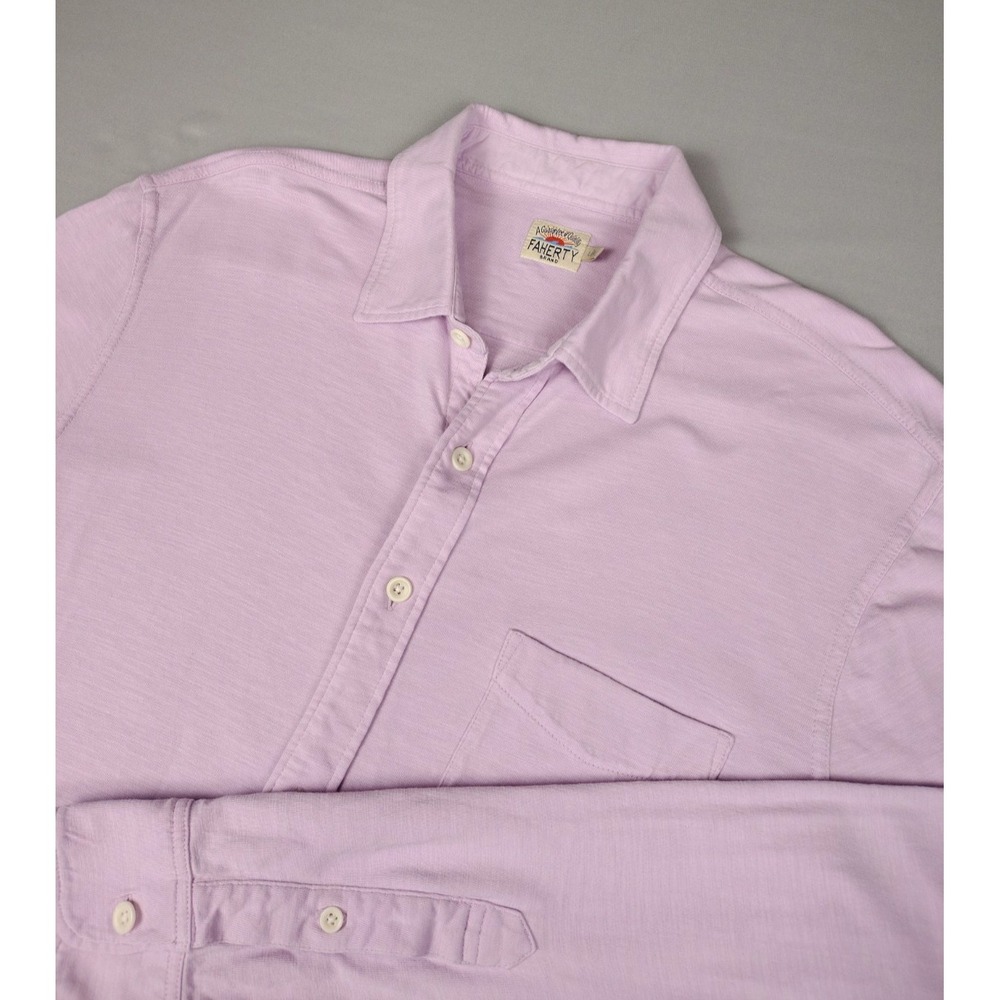 Faherty Mens Large Knit Seasons Shirt Purple 100% Organic Cotton Button Down